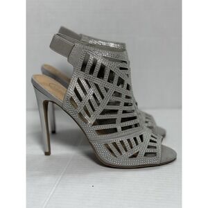 Candie's Capo Eye Silver Rhinestone Cutout Stiletto Heels Slingback Womens 8